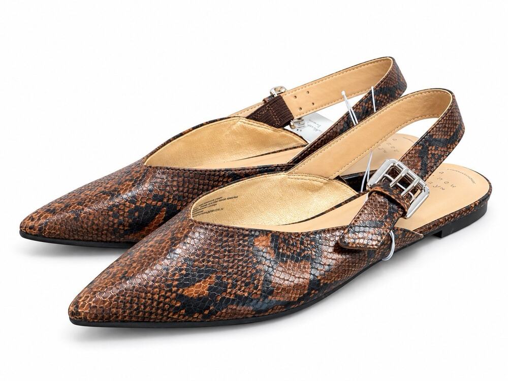 A New Day Women’s Size 11 Dark Brown Snakeskin Pointed Toe Slingback Flats NWT